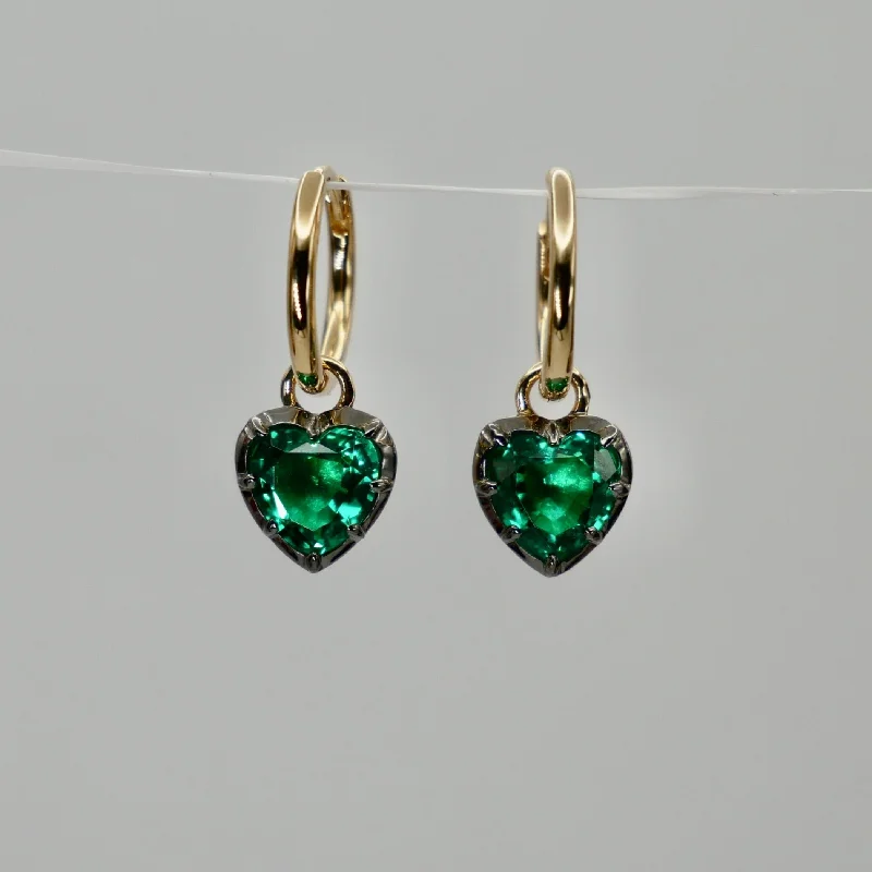 Best hoop earrings with vintage-style detailing for a nostalgic and timeless look-1.4 Ct Heart Cut Emerald Georgian Victorian Blackened 18K Gold Earrings