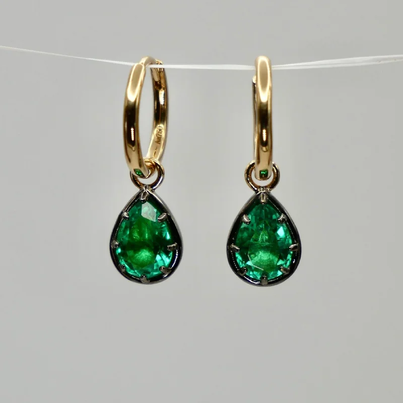 Best hoop earrings with hammered gold for a rustic yet elegant look-1.5 Ct Pear Cut Emerald Georgian Victorian Blackened 18K Gold Earrings