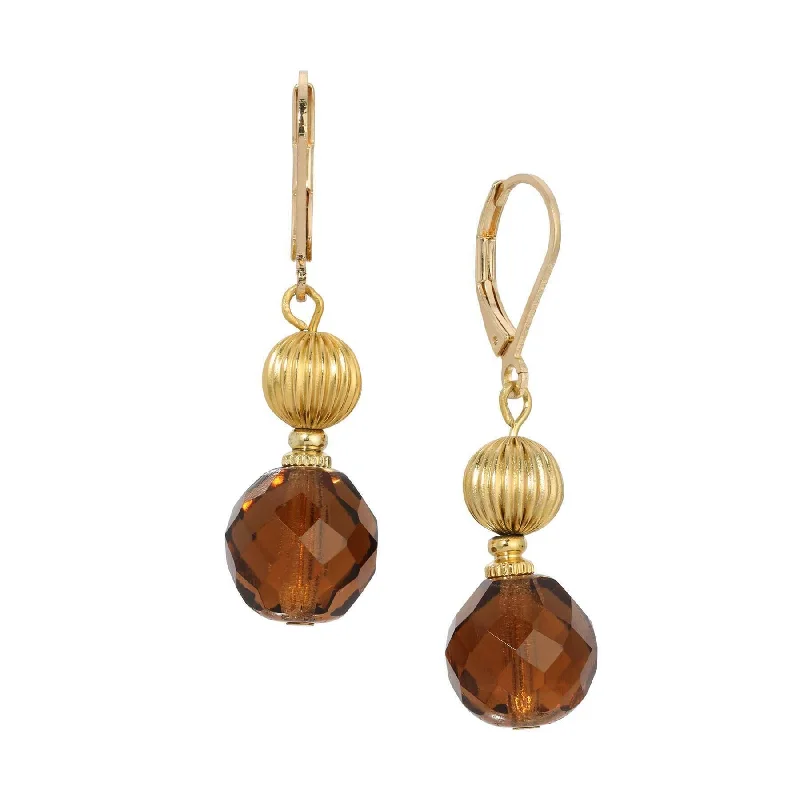 Hoop earrings with textured gold for a refined and sophisticated aesthetic-1928 Jewelry Glass Smoke Topaz & Corrugated Bead Dangling Earrings