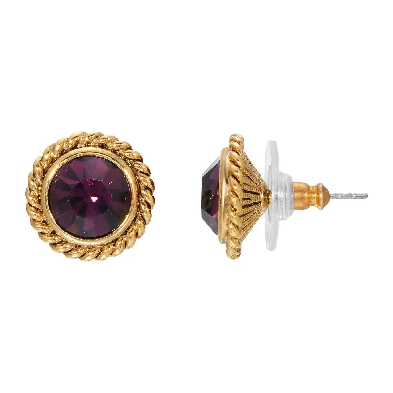 Hoop earrings with textured finishes for a vintage and classic style-1928 Jewelry Purple Crystal Round Button Earrings