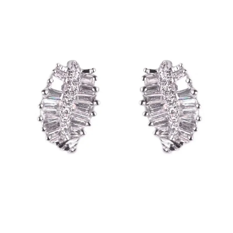 Hoop earrings with cut-out designs for a creative and lightweight effect-18K Diamond Small Palm Leaf Studs