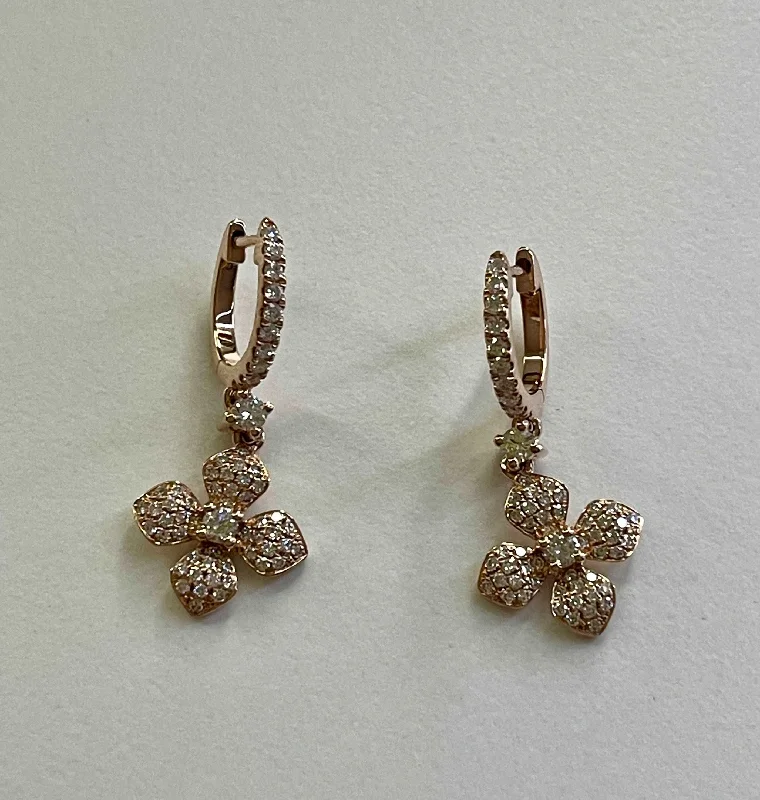 Best hoop earrings with blackened metal for an edgy and bold appearance-18K Rose Gold Diamond Clover Hoop Earrings