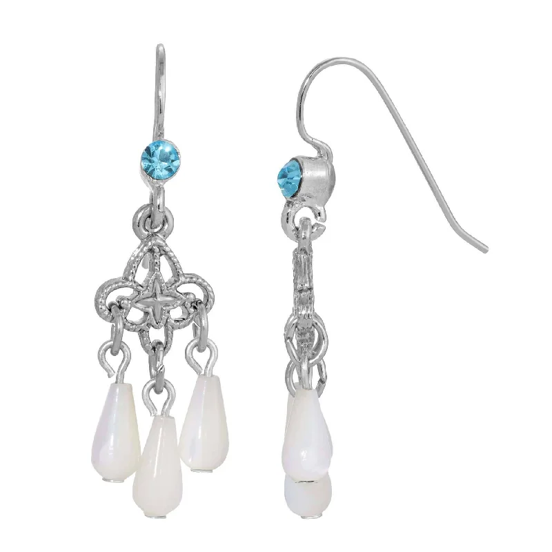 Best hoop earrings with infinity designs for a timeless and meaningful symbol-1928 Jewelry Aquamarine Crystal Mother Of Pearl Chandelier Earrings