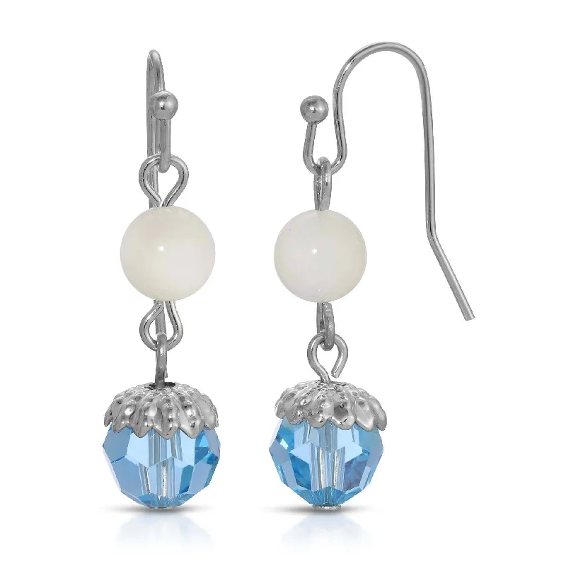 Best hoop earrings with gold-plated finishes for an affordable luxury vibe-1928 Jewelry Aquamarine Crystal Mother Of Pearl Drop Bead Earrings