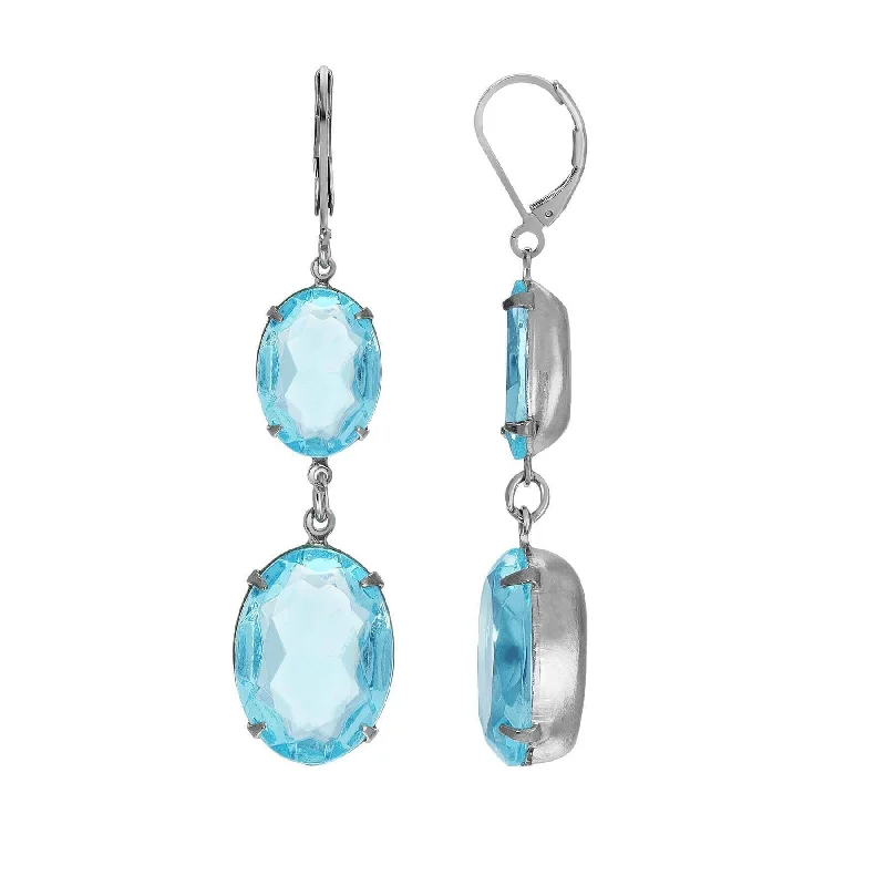 Best hoop earrings with snake chain details for a sleek and modern touch-1928 Jewelry Atlantis Aqua Blue Oval Glass Crystal Dangling Earrings