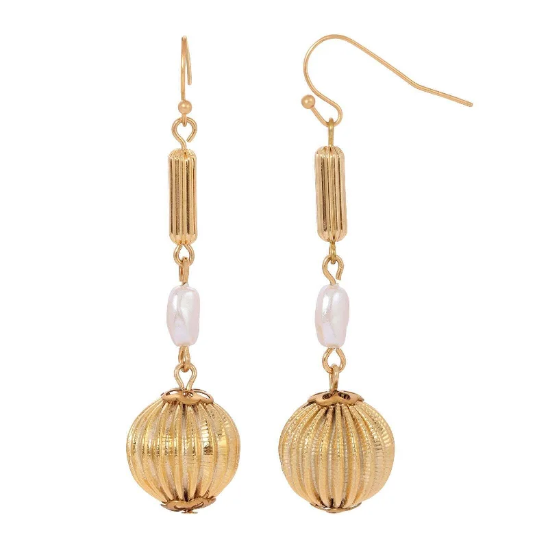 Best hoop earrings with enamel details for a colorful and modern look-1928 Jewelry Biwa Faux Pearl Round Fluted Bead Dangle Earrings