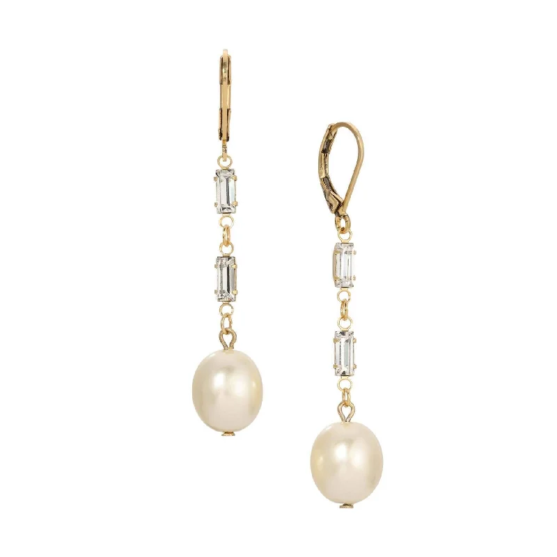 Best hoop earrings with smooth ceramic finishes for a polished, clean style-1928 Jewelry Bridal Bliss Faux Pearl & Baguette Crystal Linear Earrings