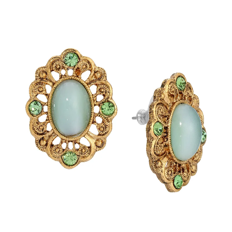 Best hoop earrings with lever-back closures for secure and easy wear-1928 Jewelry Celestial Green Oval Moonstone Peridot Crystal Post Earrings