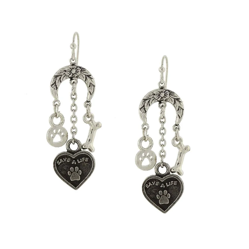 Best hoop earrings with oval shapes for a unique and elongated design-1928 Jewelry Crescent Flower Moon Save A Life Heart Bone Paw Charm Earrings