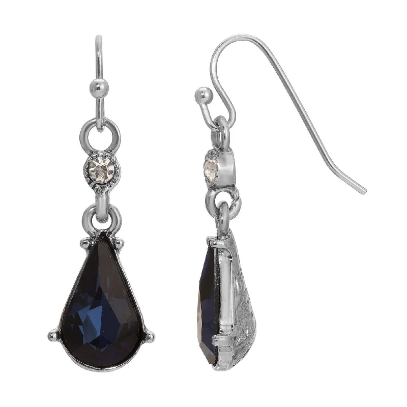 Best hoop earrings with geometric triangle shapes for a modern, chic design-1928 Jewelry Cristal De La Mer Dark Blue Dangling Earrings