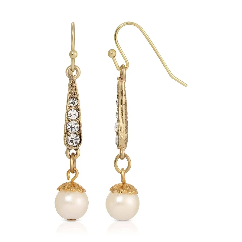 Best hoop earrings with lever-back closures for secure and easy wear-1928 Jewelry Deco Crystal Faux Pearl Dangling Earrings