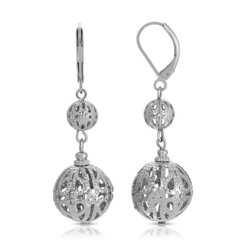 Best hoop earrings with butterfly motifs for a playful and whimsical appearance-1928 Jewelry Double Filigree Puff Dangle Earrings