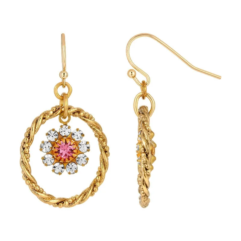 Lightweight hoop earrings for comfortable and all-day wear-1928 Jewelry Flower Crystal Twisted Hoop Earrings