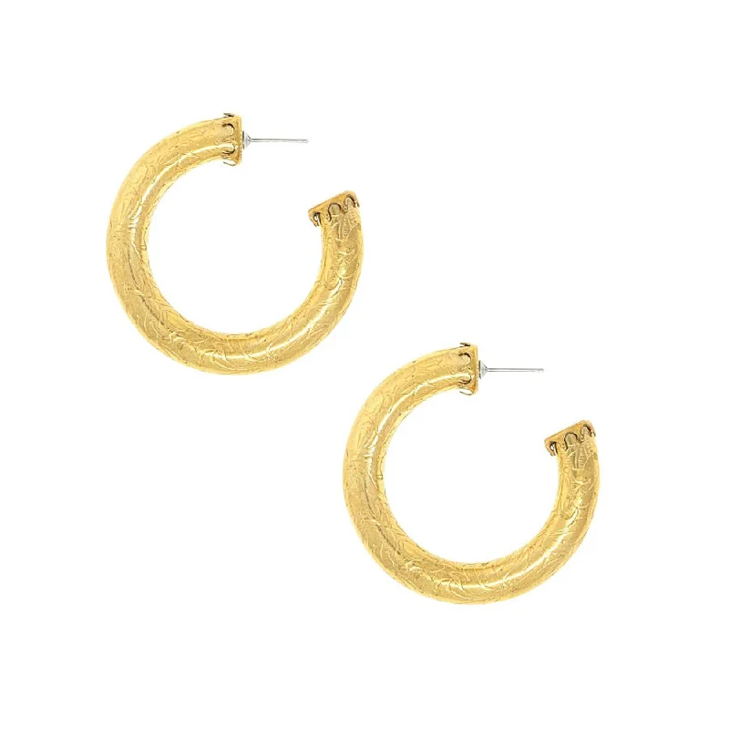 Best hoop earrings with gold for a luxurious and timeless look-1928 Jewelry Gold Etched Vine Round Hoop Earrings