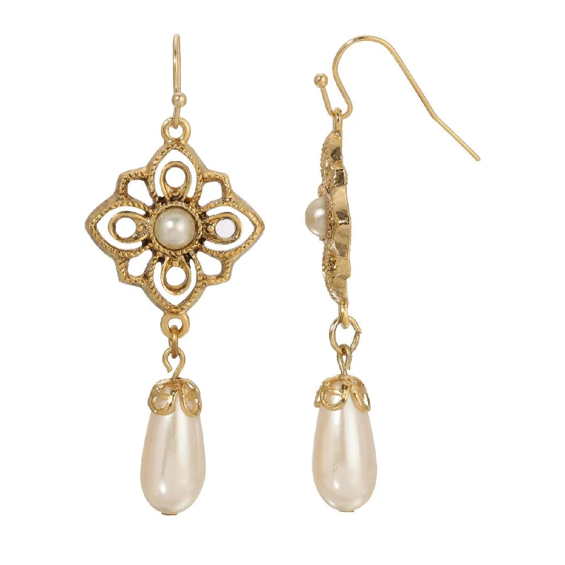 Stylish hoop earrings with diamond accents for an elegant and sparkling effect-1928 Jewelry Golden Allure Teardrop Faux Pearl Dangling Earrings