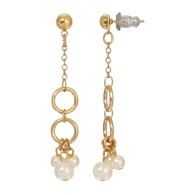 Hoop earrings with hearts for a sweet and romantic gesture-1928 Jewelry Golden Circles & Pearls Dangling Post Earrings