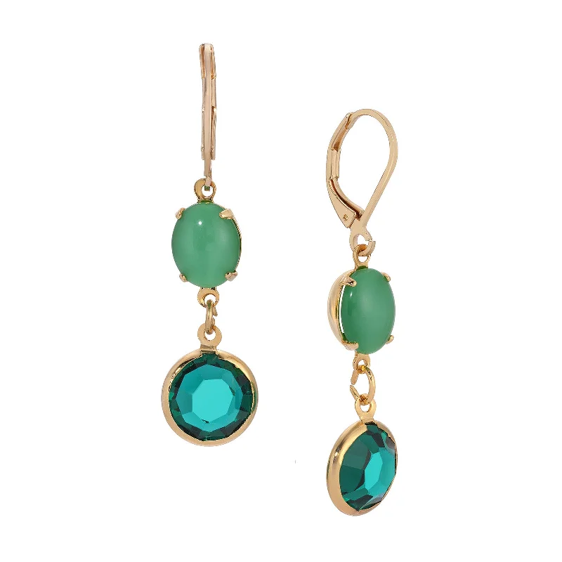 Best hoop earrings with delicate chain details for a trendy and stylish design-1928 Jewelry Green Moonstone & Emerald Chanel Dangling Earrings