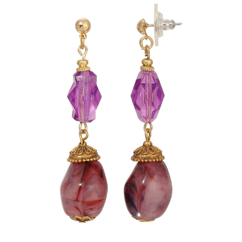 Best hoop earrings with stacked layers for a dimensional and bold look-1928 Jewelry Irregular Milk Amethyst Beaded & Crystal Post Dangle Earrings