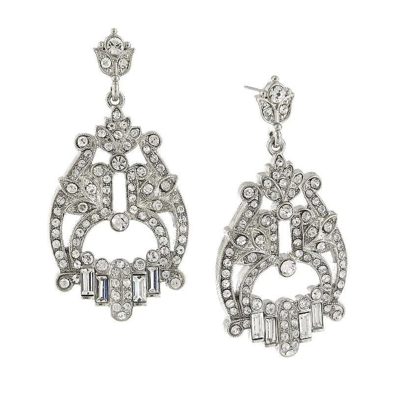 Best hoop earrings with custom designs for a personalized, unique accessory-1928 Bridal Jubilee Pave Crystal Post Drop Statement Earrings