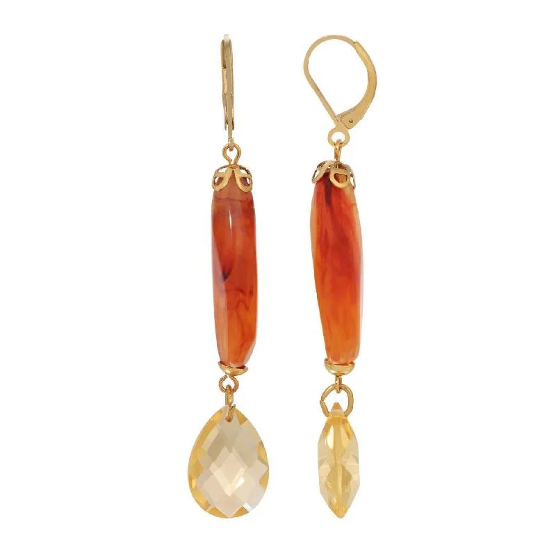 Best hoop earrings with satin ribbons for a soft, feminine appearance-1928 Jewelry Marble Effect Carnelian Bead Light Topaz Briolette Crystal Dangle Earrings