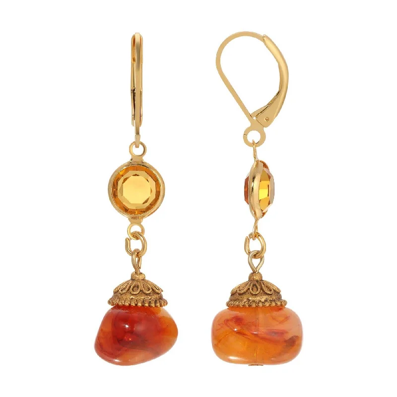 Hoop earrings with tortoiseshell designs for a chic and classic style-1928 Jewelry Marble Effect Carnelian Beads & Topaz Channel Crystals Dangling Earrings