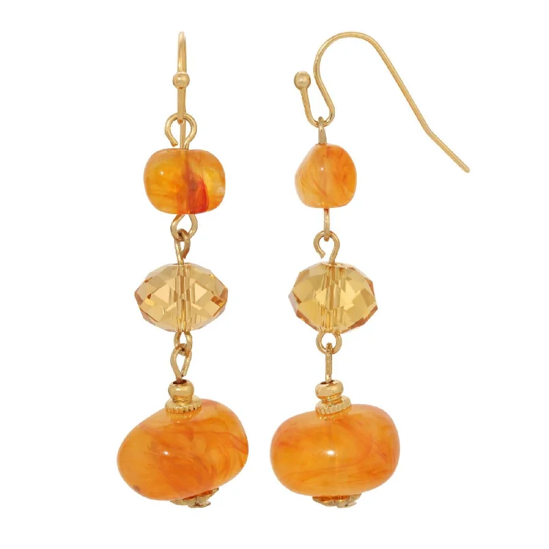 Hoop earrings with colorful beads for a fun and playful vibe-1928 Jewelry Marble Effect Carnelian Beads & Topaz Crystals Dangling Earrings