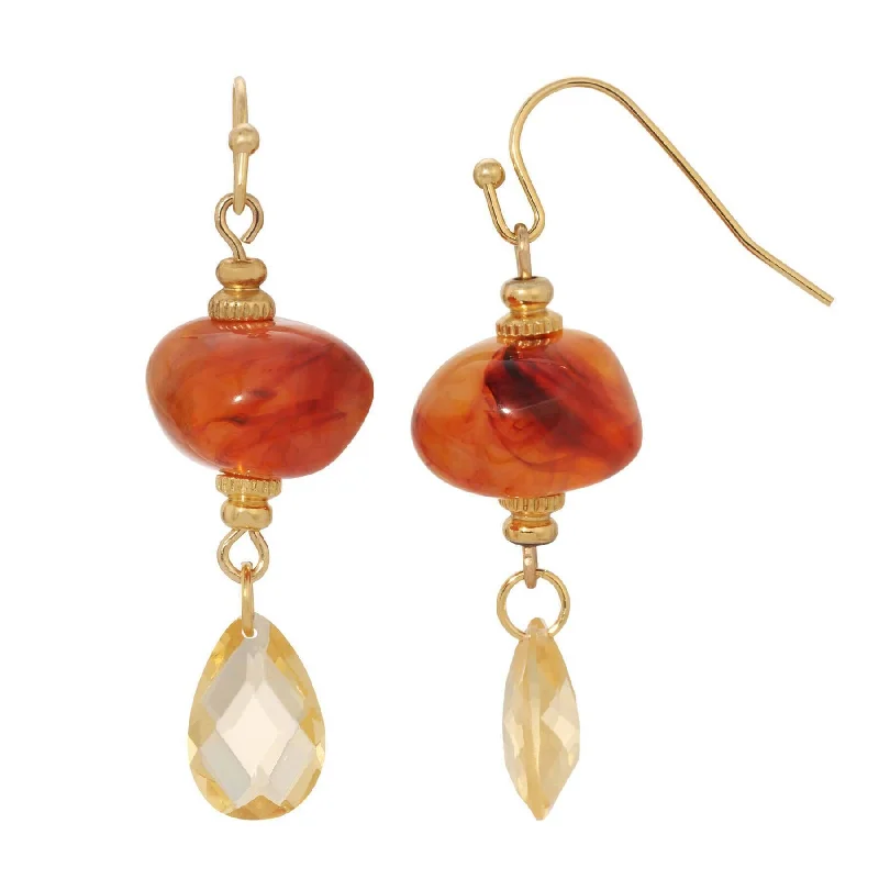 Best hoop earrings with sparkling cubic zirconia for a brilliant, budget-friendly effect-1928 Jewelry Marble Effect Carnelian Nugget Bead & Light Topaz Briolette Crystal Dangle Earrings