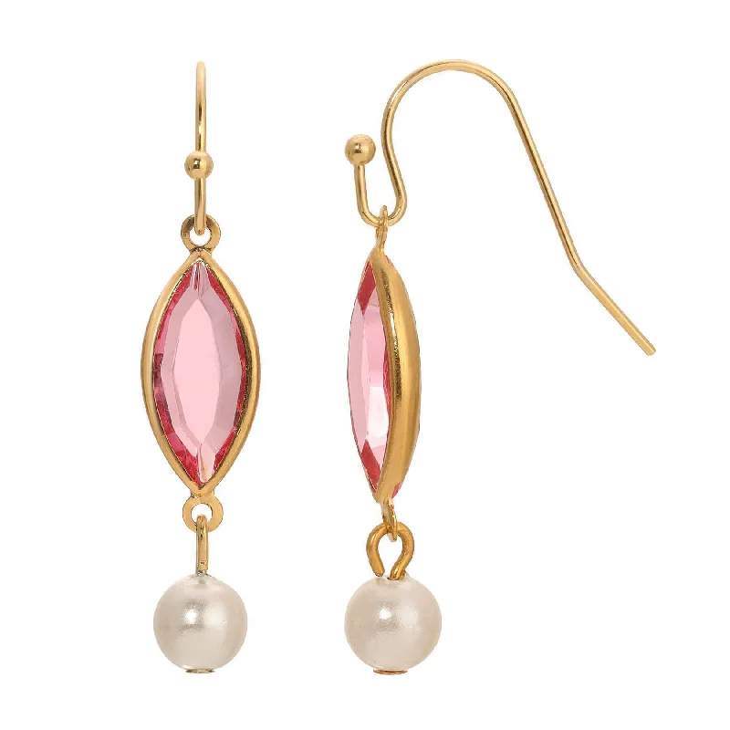 Hoop earrings with tortoiseshell designs for a chic and classic style-1928 Jewelry Navette Rose Pink Austrian Crystal & Faux Pearl Dangling Earrings