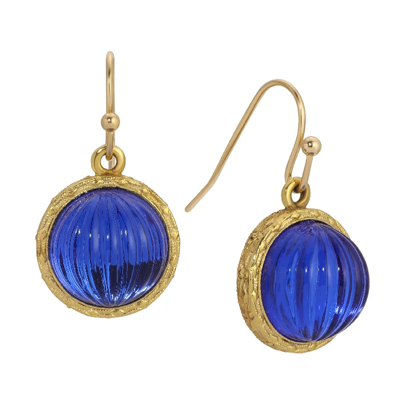 Hoop earrings with open designs for a modern, lighthearted vibe-1928 Jewelry Oceanic Sapphire Blue Fluted Stone Stop Earrings