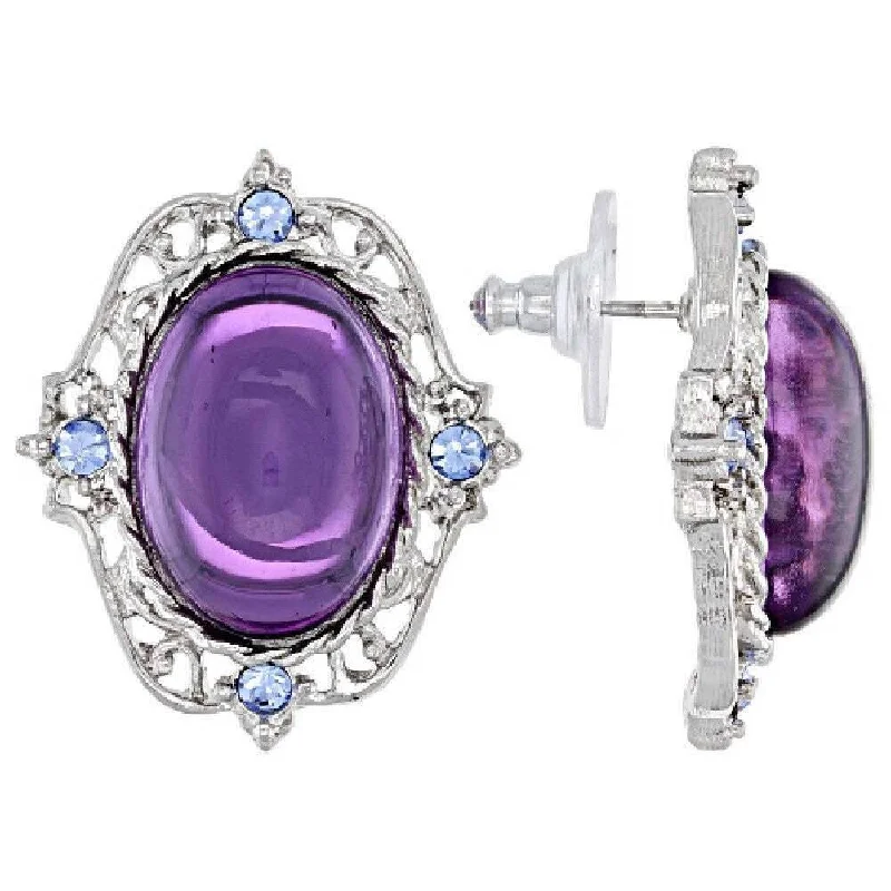 Best hoop earrings with gold-plated finishes for an affordable luxury vibe-1928 Jewelry Oval Amethyst Stone & Light Sapphire Crystal Post Earrings