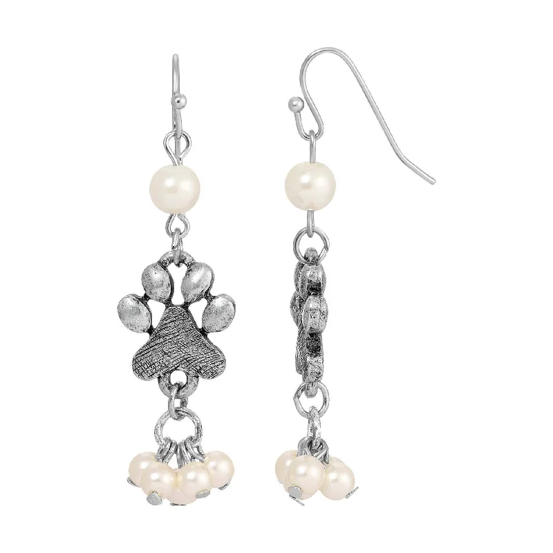 Hoop earrings with a matte finish for a sleek and sophisticated appearance-1928 Jewelry Paw & Faux Pearls Dangling Earrings