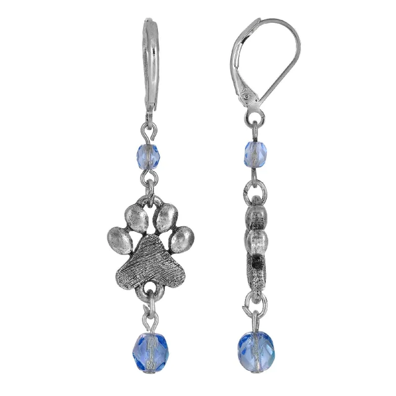 Best hoop earrings with delicate chain details for a trendy and stylish design-1928 Jewelry Paw Prints & Glass Bead Dangling Earrings