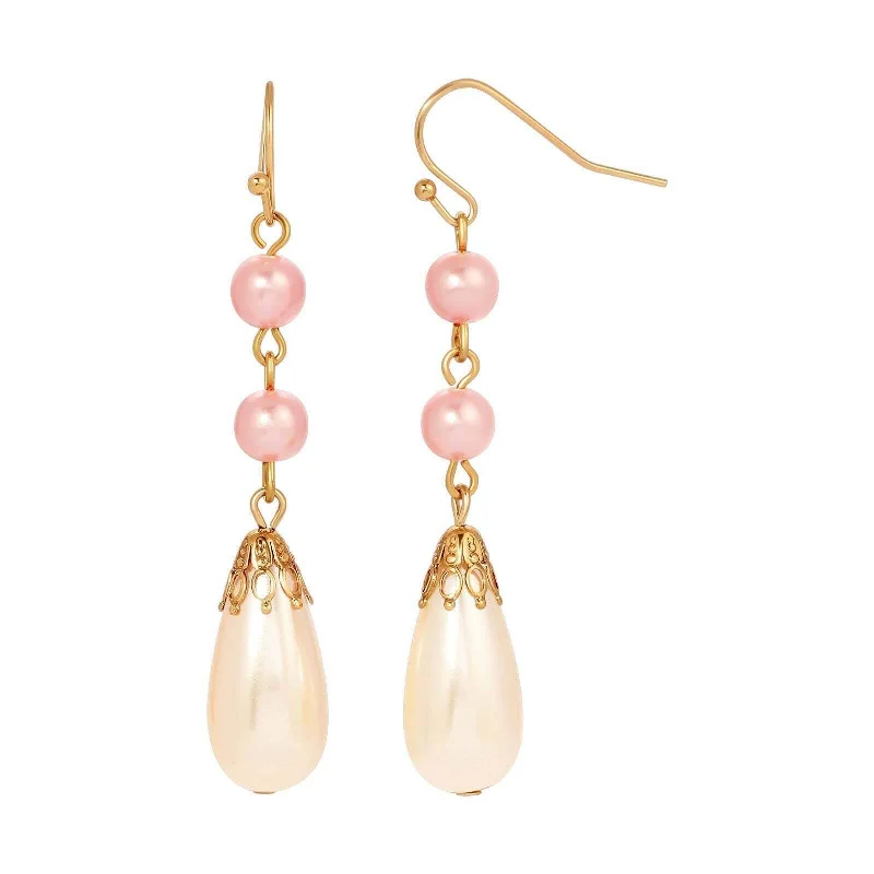 Best hoop earrings with minimalist designs for a clean and modern aesthetic-1928 Jewelry Rosabella Raspberry & Champagne Teardrop Faux Pearl Linear Earrings