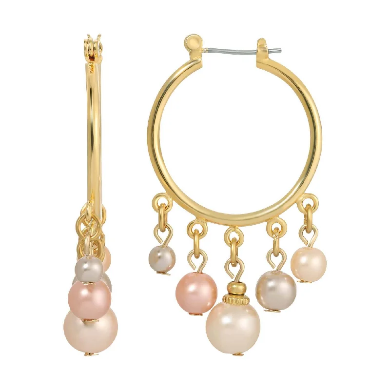 Hoop earrings with floral motifs for a feminine and nature-inspired look-1928 Jewelry Rosabella Multicolor Faux Pearl Hoop Earrings