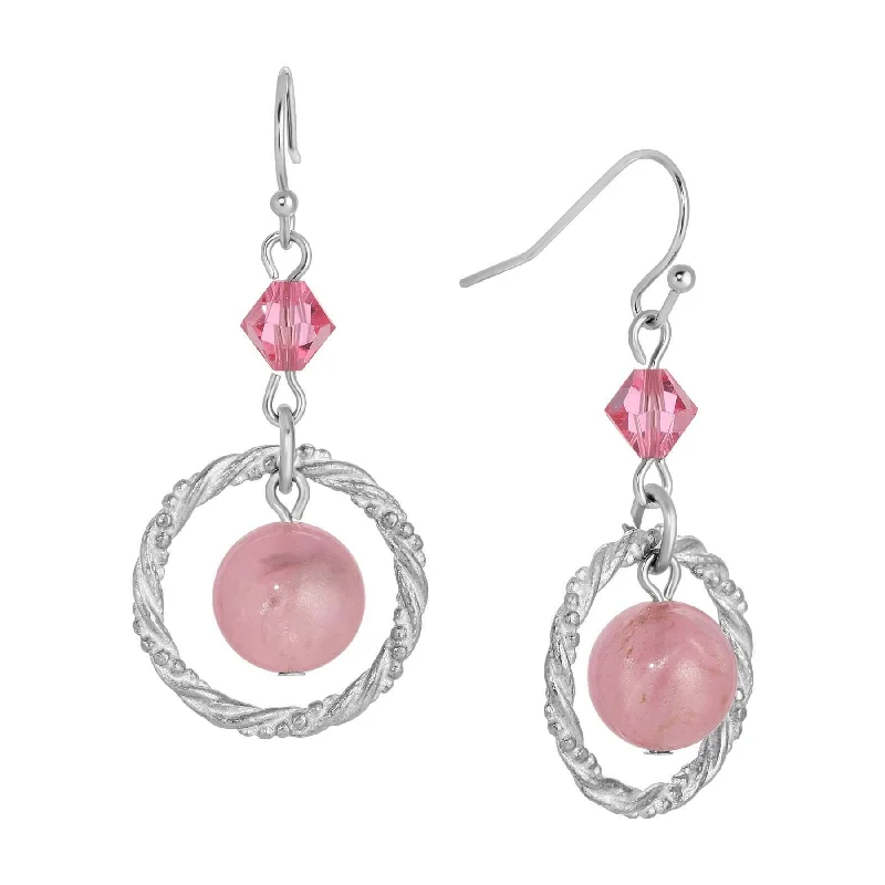 Best hoop earrings with hammered gold for a rustic yet elegant look-1928 Jewelry Roseate Paradise Rose Pink Crystal Twisted Hoop & Pink Bead Dangling Earrings