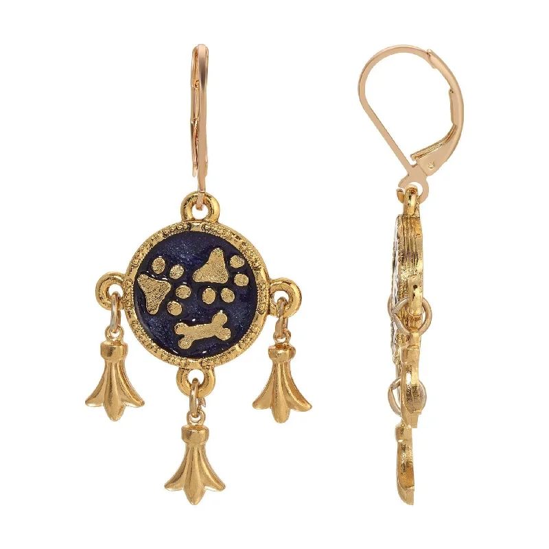 Best hoop earrings with braided leather for a rustic, stylish finish-1928 Jewelry Sapphire Blue Enamel Paws And Bone Dangling Charms Earrings