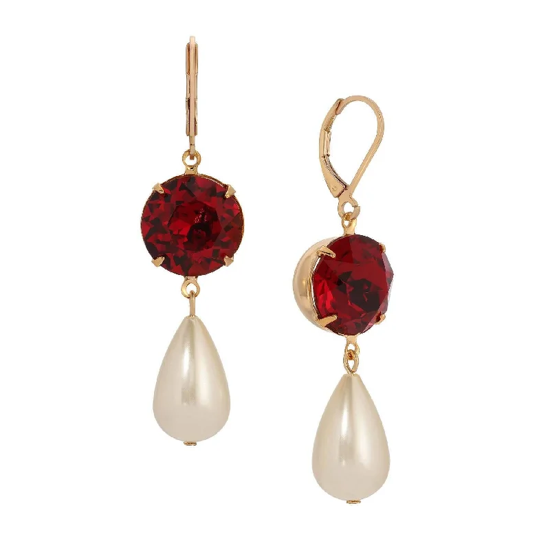 Best hoop earrings with custom designs for a personalized, unique accessory-1928 Jewelry Siam Red Euro Crystal Faux Pearl Teardrop Dangling Earrings