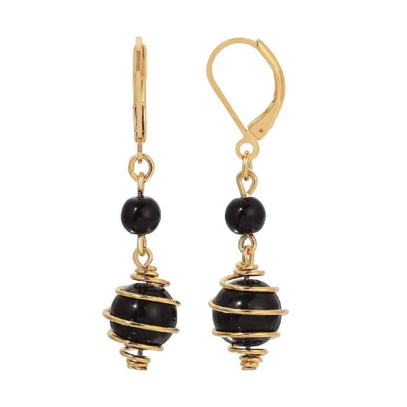 Best hoop earrings with intricate beaded details for a textured, stylish appearance-1928 Jewelry Wrapped Caged Jet Black Bead Dangling Earrings