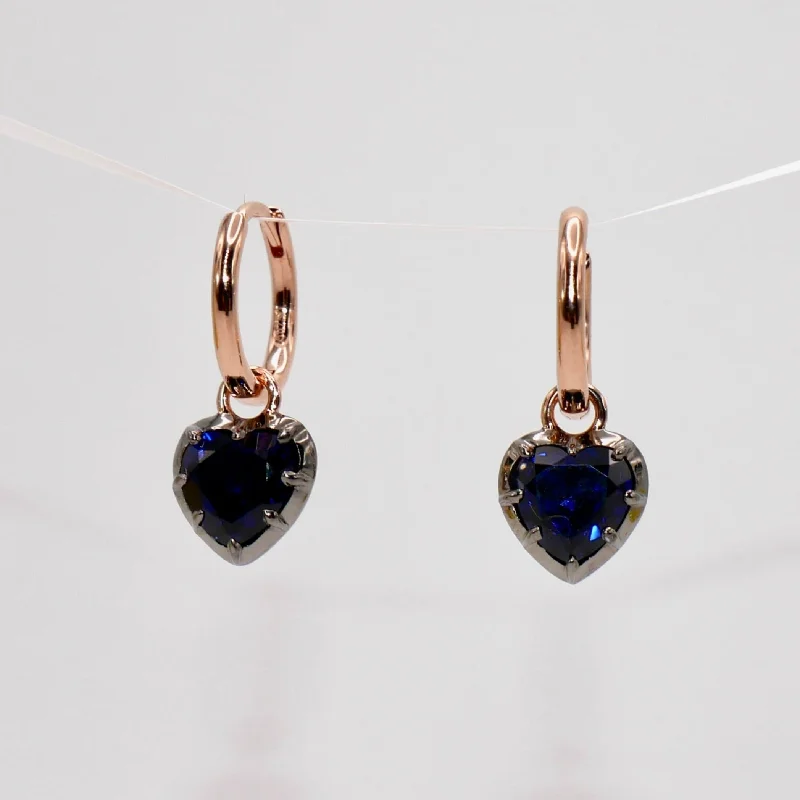 Best hoop earrings with crescent-shaped designs for a bold, moon-inspired style-2 ct Georgian Victorian Heart Sapphire Collet Button Earrings