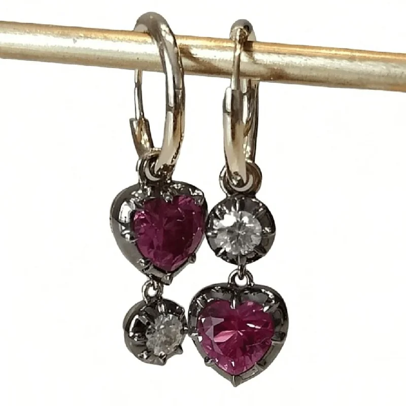 Best hoop earrings with gold-plated finishes for an affordable luxury vibe-1.8 Ct Heart Shaped Ruby and Round Moissanite Georgian Victorian Blackened 18K Gold Earrings