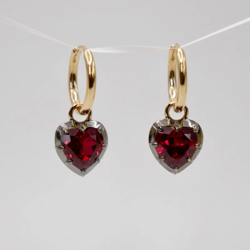 Hoop earrings with resin accents for a bold and colorful design-2 Ct Heart Cut Ruby Georgian Victorian Blackened 18K Gold Earrings