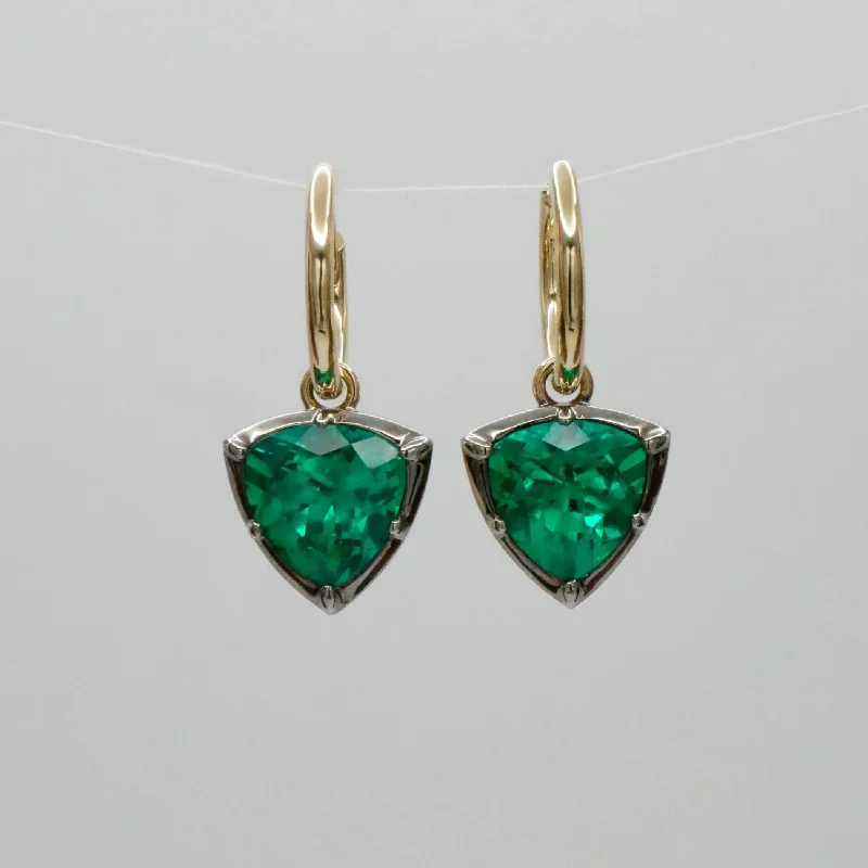 Hoop earrings with heart-shaped frames for a romantic and feminine look-4.5 Ct Trillion Cut Emerald Georgian Victorian Blackened 18K Gold Earrings