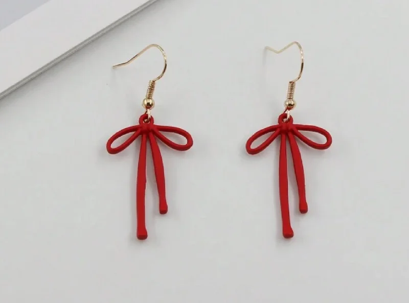 Hoop earrings with satin finishes for a smooth and elegant appearance-Adorable Red Bow Earrings