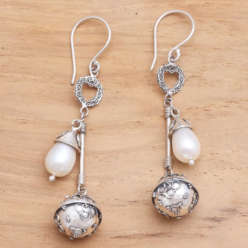 Best hoop earrings with geometric cuts for a sharp, modern appeal-Angel Chimes Sterling Silver and Cultured Pearl Harmony Ball Earrings