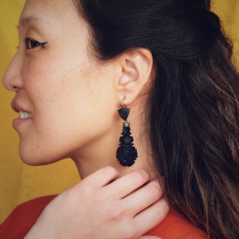 Best hoop earrings with gold for a luxurious and timeless look-Antique Victorian Whitby Jet Earrings