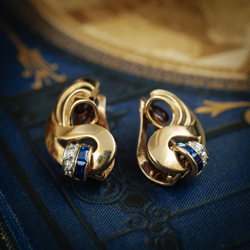 Best hoop earrings with tribal designs for a cultural and exotic aesthetic-Uber-Luxe Vintage Art Deco 'Cocktail Hour' Sapphire and Diamond Earrings