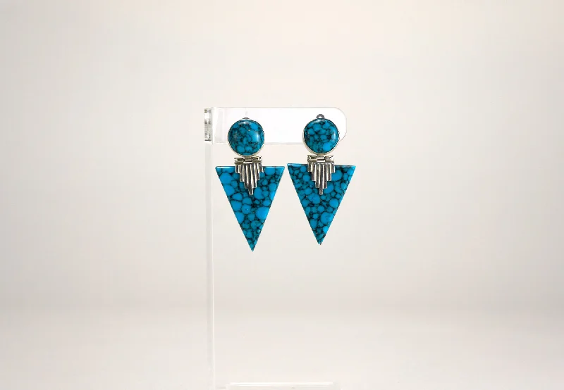 Hoop earrings with abstract shapes for an artistic and creative touch-Vintage Deco Turquoise Triangle Earrings