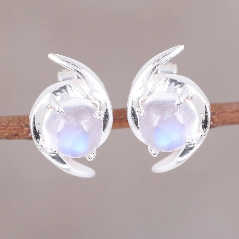 Hoop earrings with removable pendants for a versatile and customizable accessory-Awe of Aurora Indian Rainbow Moonstone and Sterling Silver Button Earrings