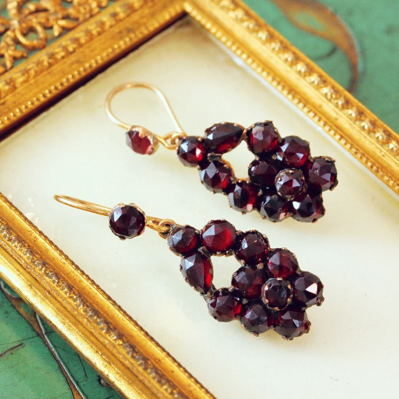 Best hoop earrings with geometric pendants for a modern, chic appeal-Beautiful Antique Bohemian Garnet Berry Earrings