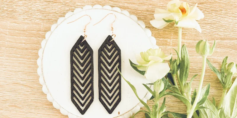 Hoop earrings with gold accents for a warm, elegant statement piece-Beautiful Black Wooden Laser Cut Earrings